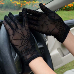 Женские водительские черные перчатки с рисунком паутины